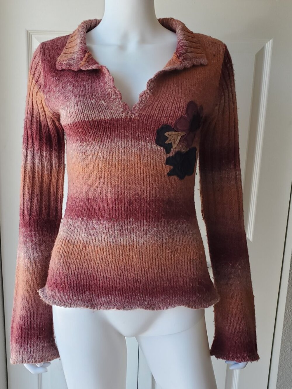 Buffalo David Bitton Y2k Red Orange Striped Wool Blend Knit Sweater